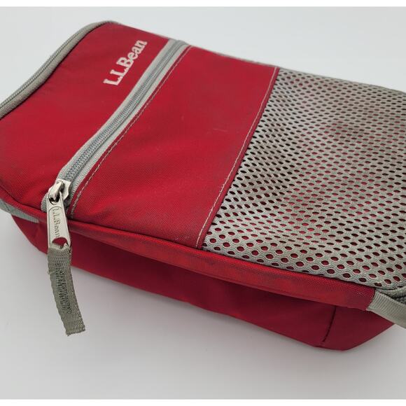 LL Bean Red and Gray Insulated Lunch Bag Cooler Tote Picnic All Around Zipper - Picture 6 of 16
